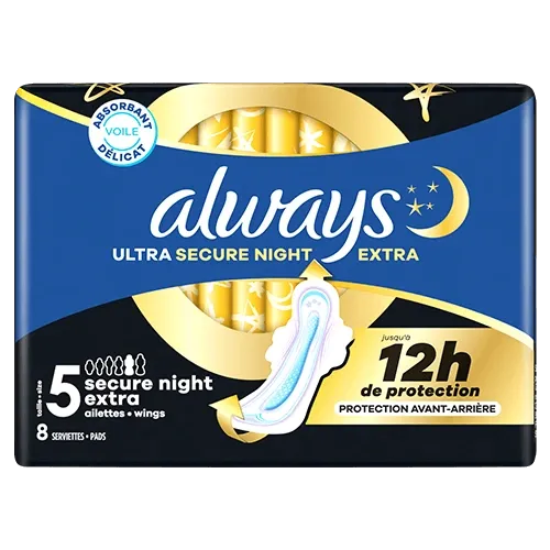 Always Ultra Secure Night Extra (Taille 5) serviettes menstruelles de nuit avec ailettes