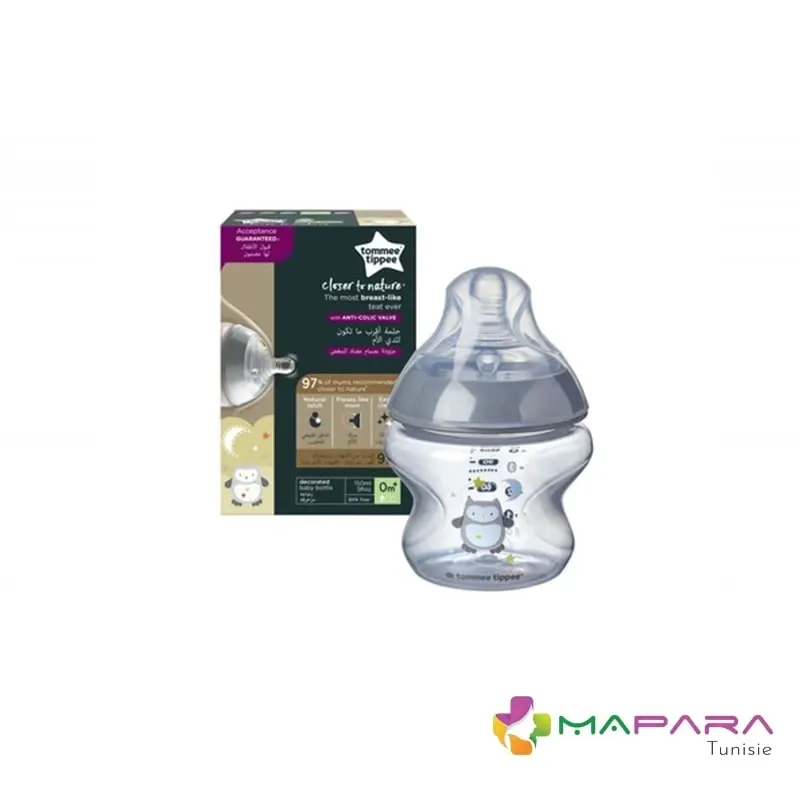 TOMMEE TIPPEE CLOSER TO NATURE BIBERON CHOUETTE GRIS 0M+ 150ML