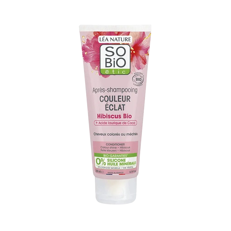 SO BIO Cheveux Colorés ou Méchés Après-Shampoing Hibiscus & Acide Laurique de Coco Bio 200ml