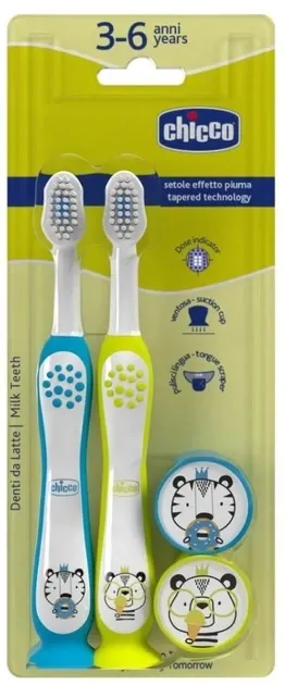 CHICCO Lot 2 Brosses a dents 3-6 Ans - Tigre Panda
