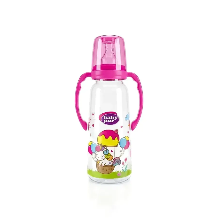Baby Pur Biberon en Plastique Avec Anse 250ml rose Ref 1104