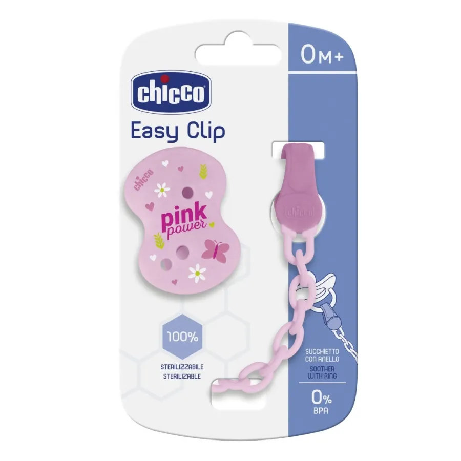 Chicco Easy Clip Attache-Sucette Chaînette 0 Mois et + Easy Clip Rose