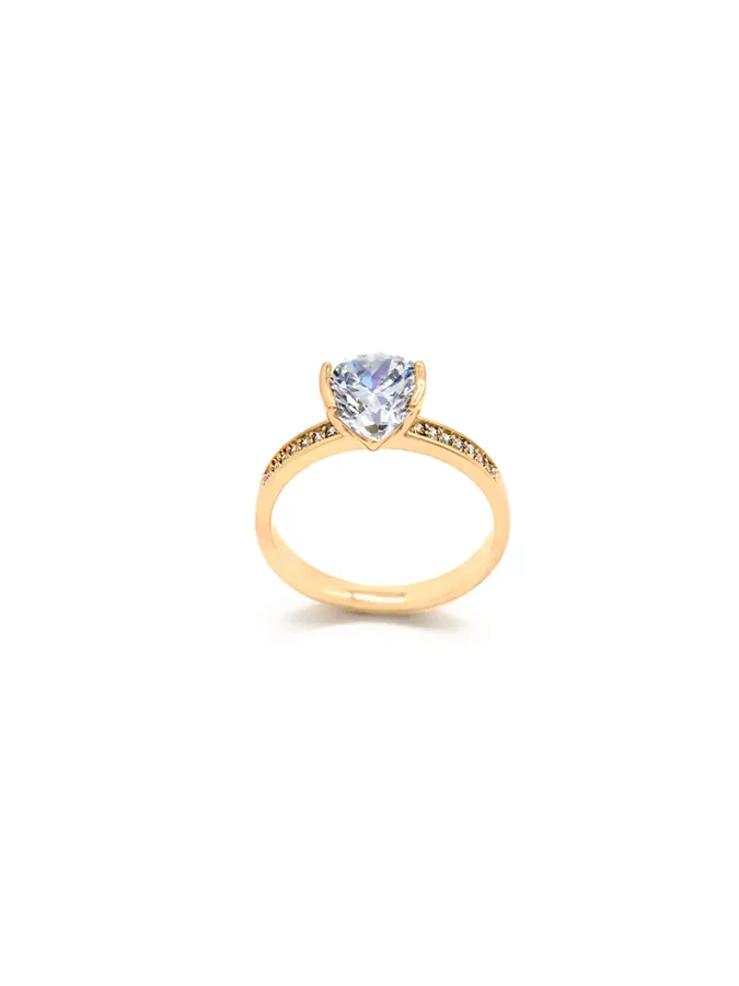 Bague de Fiançailles Dorée – Diamant Poire et Pavé 9