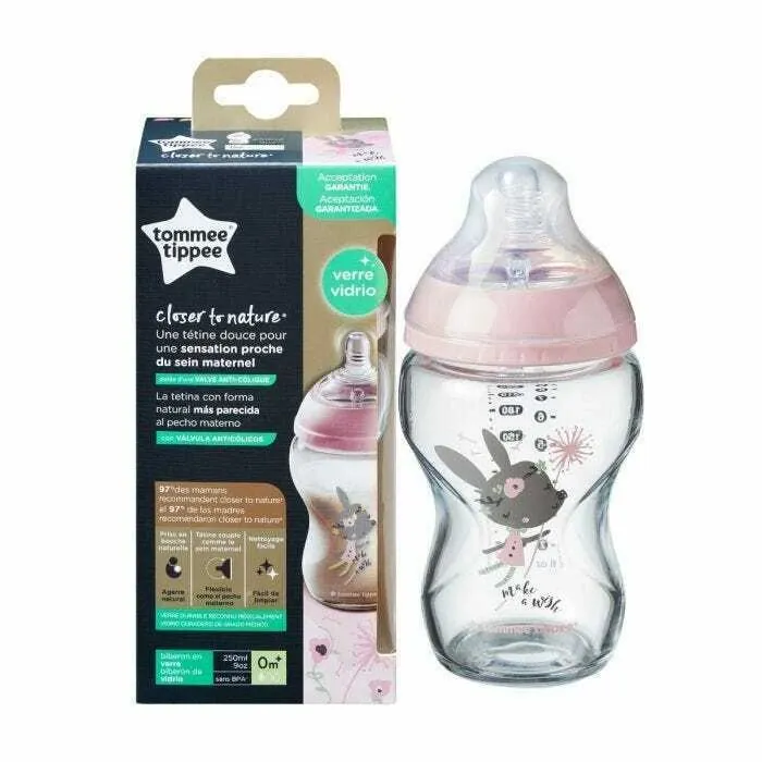 Tommee tippee biberon 250ml ctn en verre lapin rose ref: 42270610