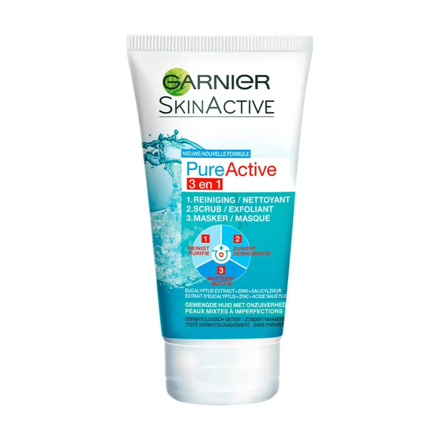 GARNIER PURE-ACTIVE Nettoyant profond 3 en 1