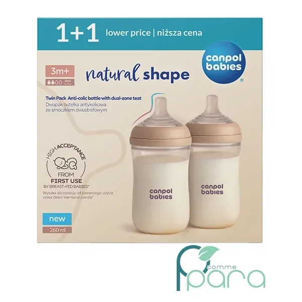 CANPOL Set 2 Biberons Naturel Shape,260ml