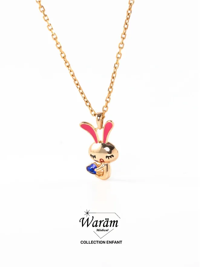Collier Lapin coeur bleu – Bijou Enfant Mignon