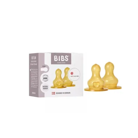 BIBS 2 TETINES RONDES LATEX BIBERON A DEBIT LENT 0M+