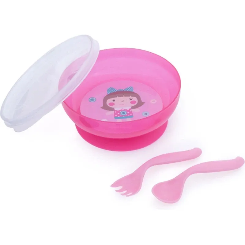 Canpol Bol avec Couverts et Couvercle "Rose" 350ml