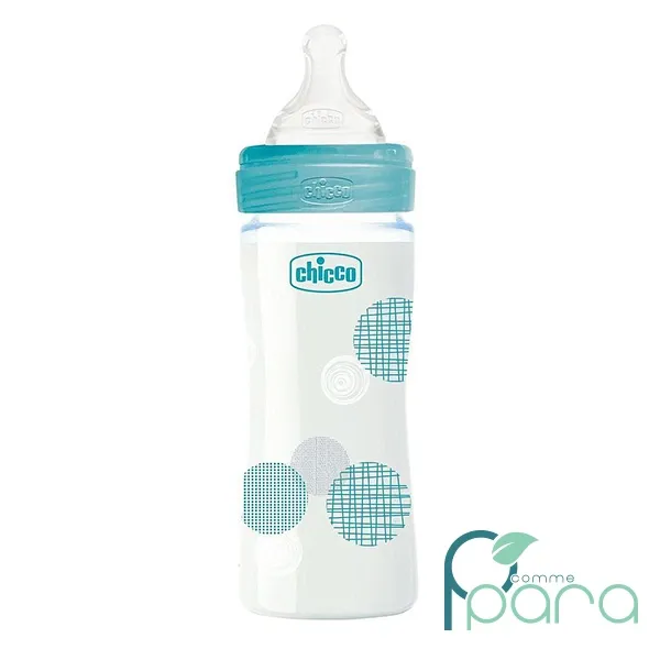 CHICCO Biberon En Verre Bleu,240ml