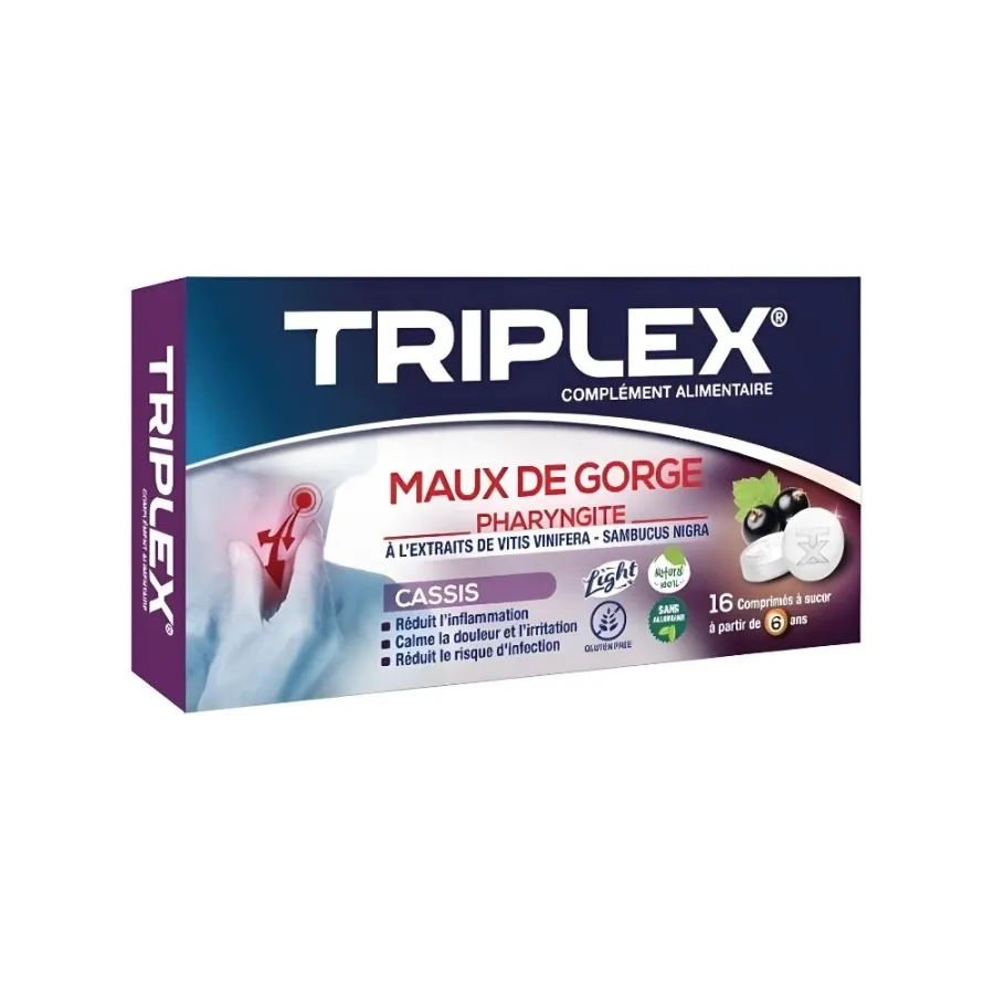 Triplex Maux de Gorge Cassis B/16 Comprimés