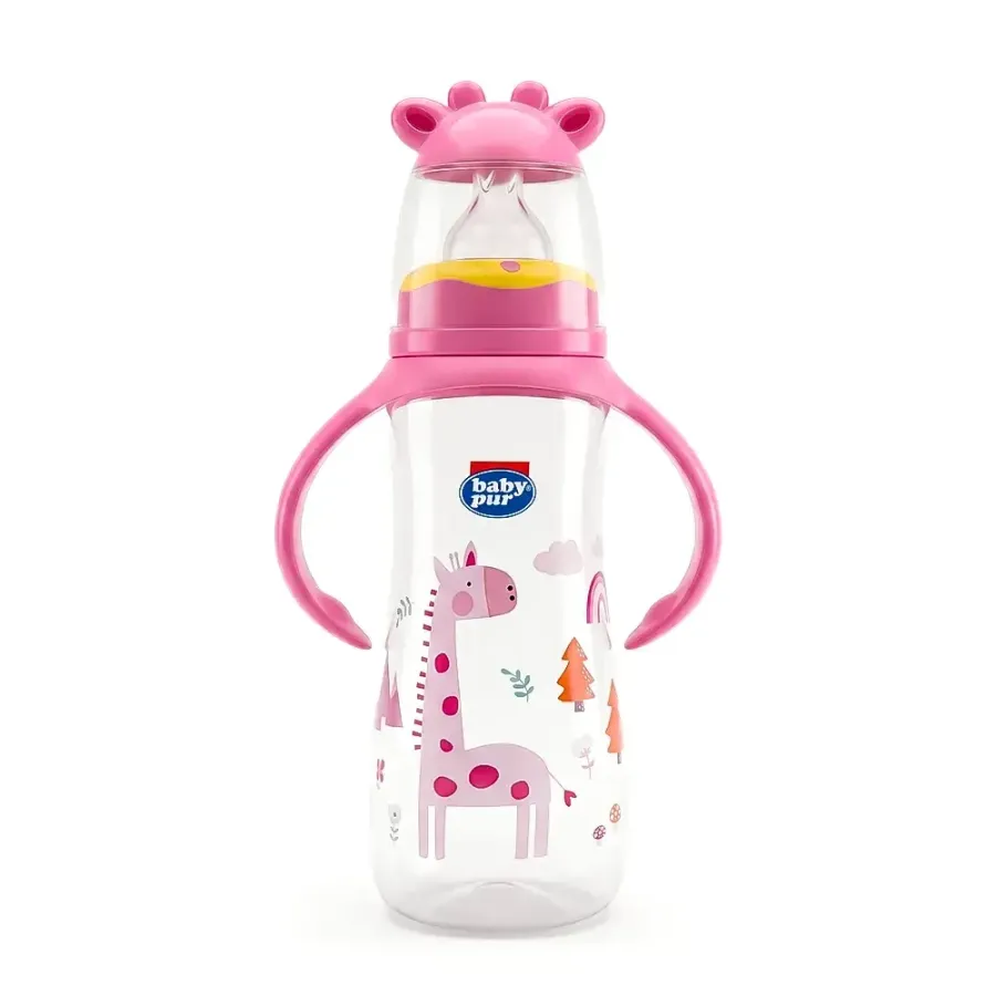 baby pur biberon Girafe standard avec anses Rose 250ml (REF:72031)