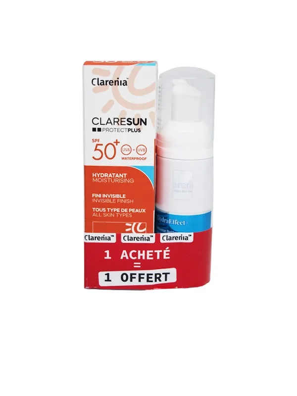 Clarenia Claresun Ecran Hydratant Invisible SPF50+ 50 mL + Mousse 50 mL Gratuit