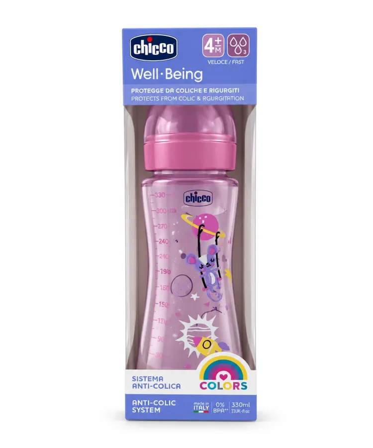 CHICCO Biberon Well Being Rose 330mL 4M+