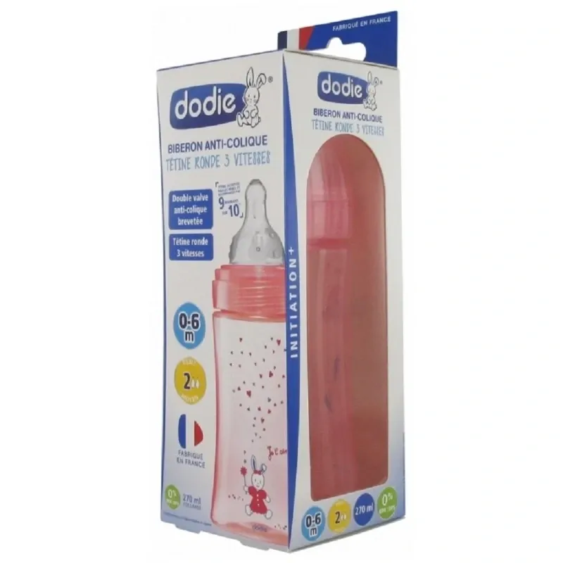DODIE Biberon Initiation+ 270 Ml Debit 2 0-6 Mois – Couleur: Rose