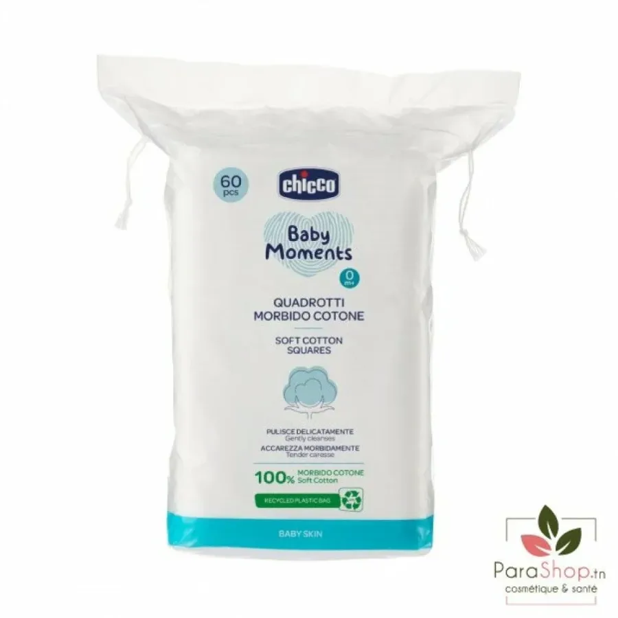 CHICCO BABY MOMENTS Carres de Coton Doux 60PCS
