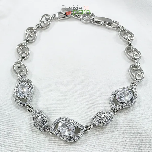 Bracelet de Luxe Style Vintage en Argent Massif et Zircone Cubique Ovale – Design Filigrané