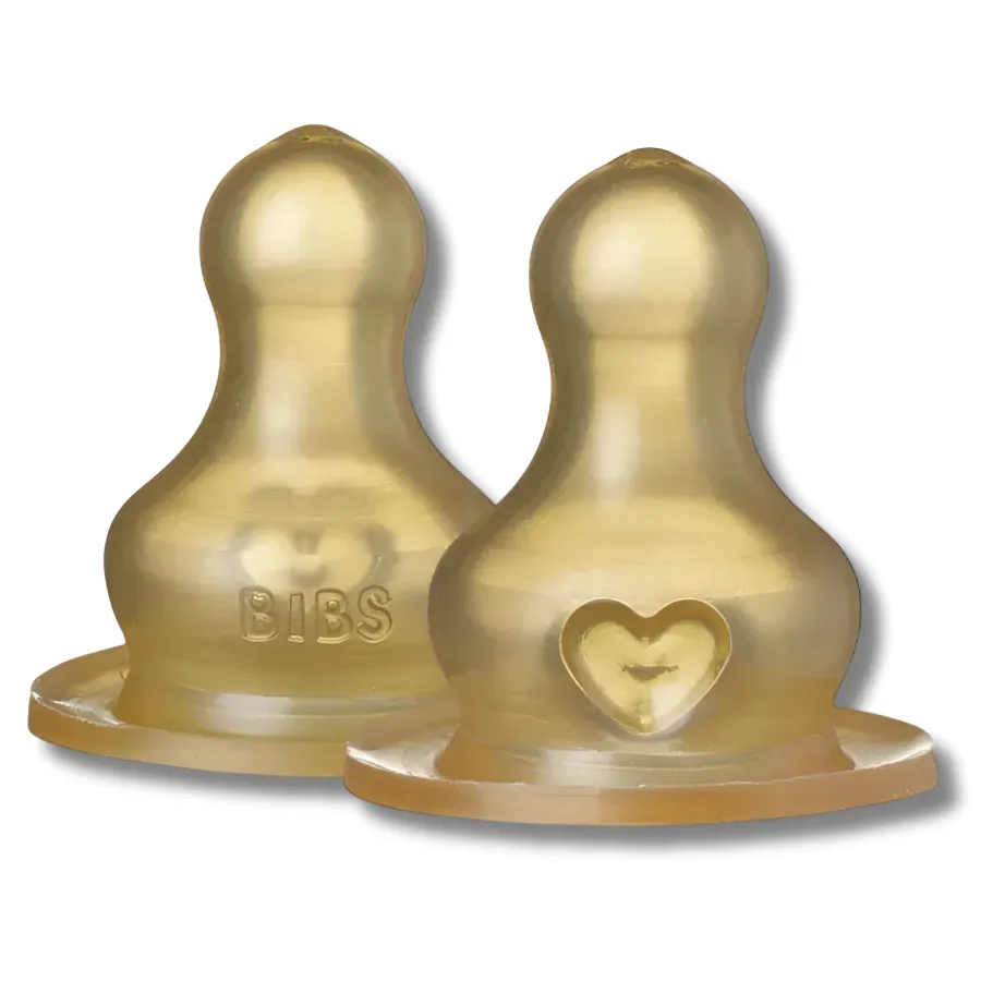 BIBS 2 TETINES RONDES LATEX BIBERON A DEBIT LENT 4M+