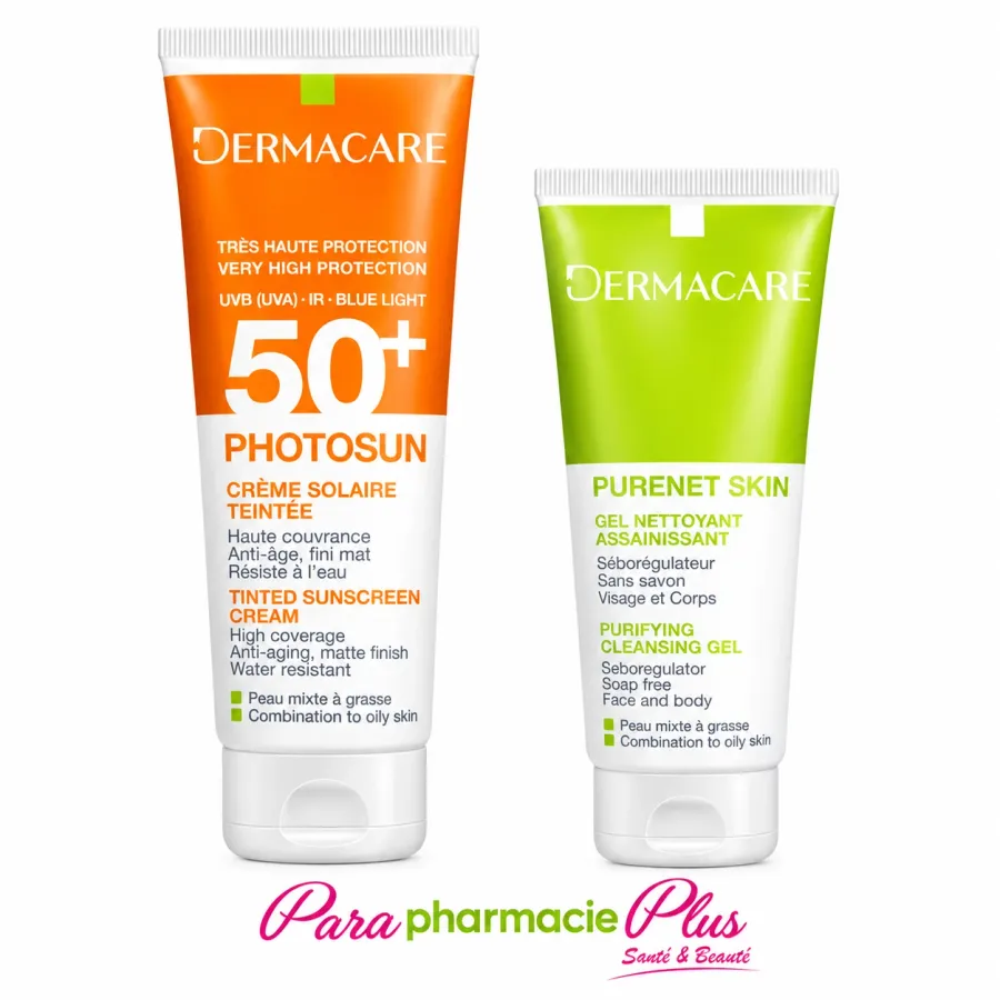 DERMACARE PHOTOSUN PEAU GRASSE TEINTE SPF50+ + GEL NETTOYANT
