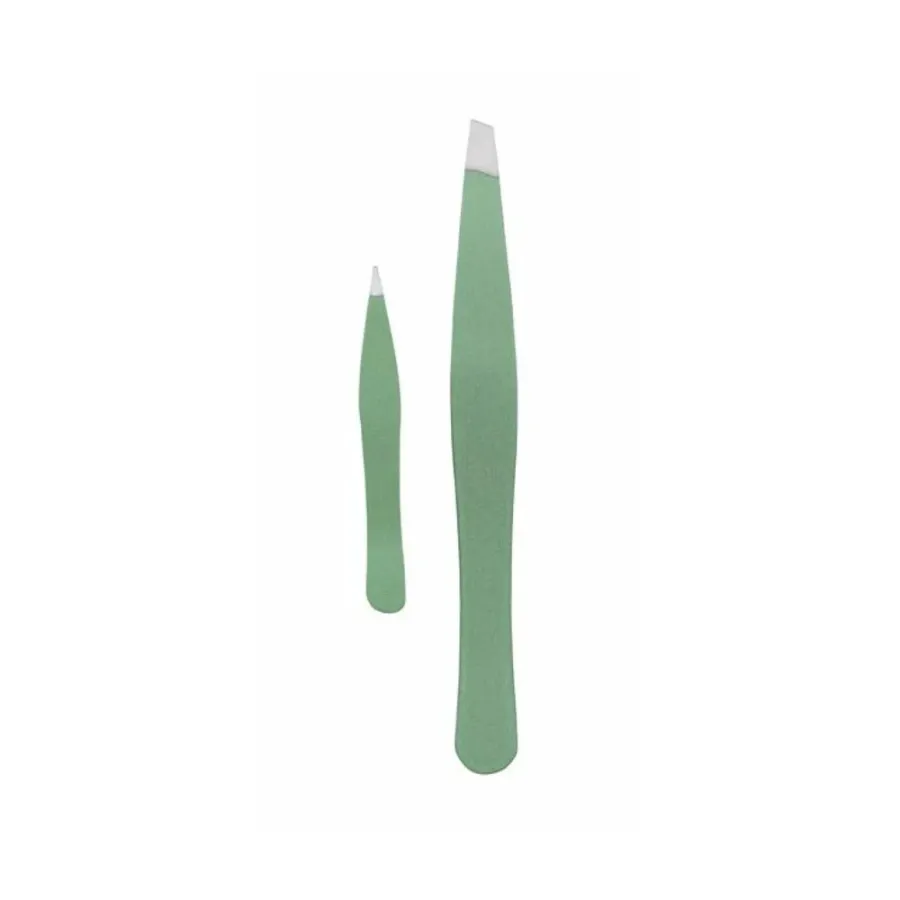 TITANIA 1072/GR B SET DE 2 PINCES A EPILER INOX VERT 9.5CM +5CM