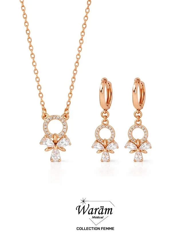 Parure Collier Boucles Nœud Rosé Chic