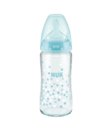 Nuk Biberon En Verre First Choice Bleu 0-6 Mois 240ml