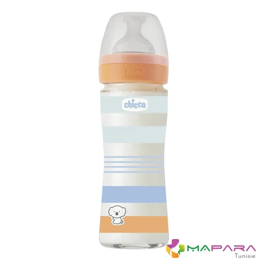 Chicco Biberon Well-Being en Verre Flux Lent 0M+ 240ml Well-Being Bleu