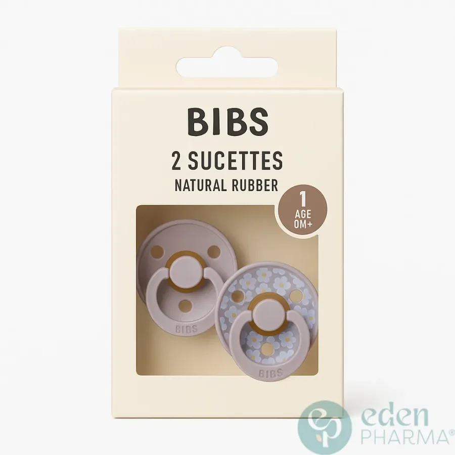 Bibs 2 Sucettes Natural Rubber (Violet Fleuri) 1 Age 0 m+