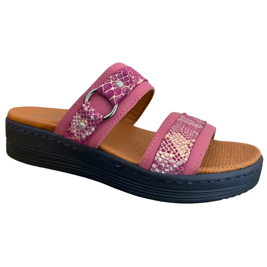 STI LIGHT - CLAQUETTES ORTHOPEDIQUES ROSES EFFET CROCCO