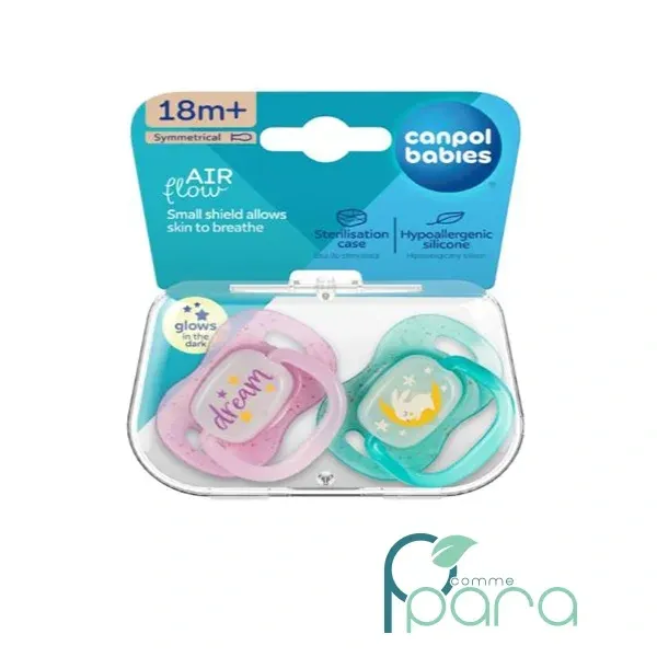 CANPOL 2 Sucettes Symétrique NightGlow 18m+Rose