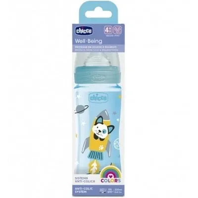Chicco Biberon Well-Being 330ml, Tétine silicone 4M+