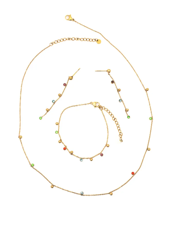 Parure Femme Dorée Pierres Colorées