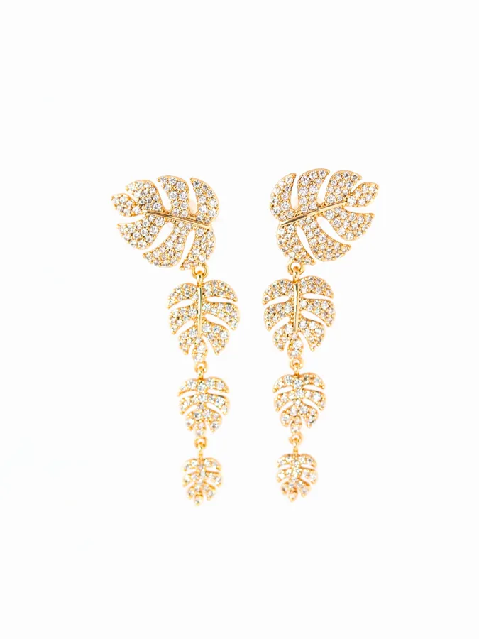Boucles d’Oreilles Feuille Dorées Zircon
