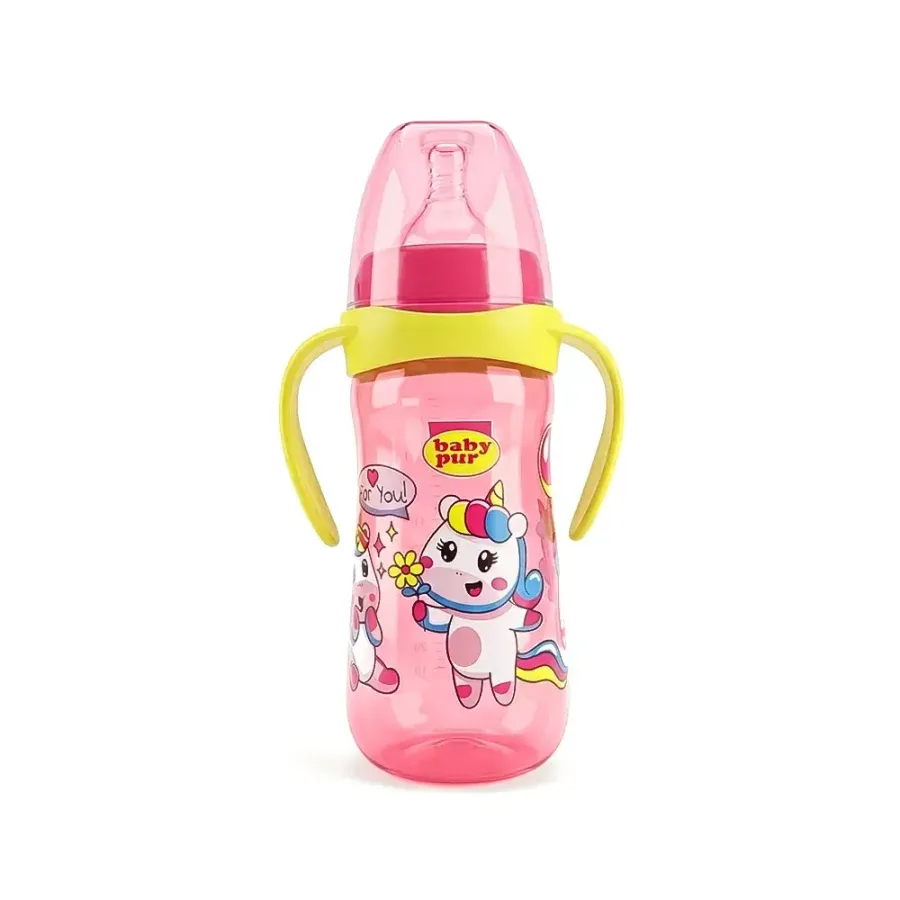 Baby Pur Biberon en Plastique Large Avec Anse 330 ml ROSE Ref 76302
