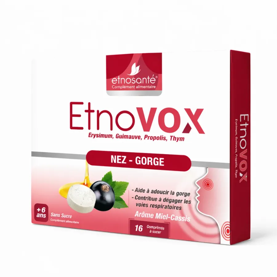 ETNOVOX MAUX DE NEZ - GORGE MIEL CASSIS 16 COMPRIMES