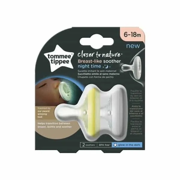 Tommee Tippee Sucette de nuit en forme de sein 6-18 M *2
