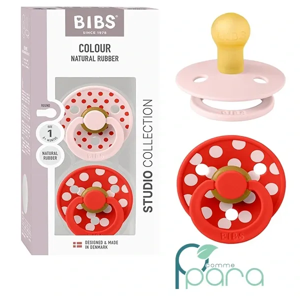 BIBS 2 Sucettes Natural Rubber T1 Rose/Rouge