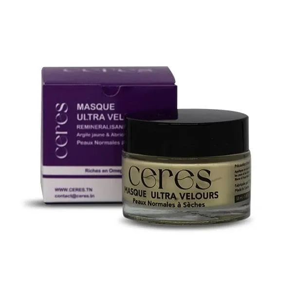 Ceres masque ultra velours reminéralisant Argile jaune & Abricot peaux normales à sèches 50ml