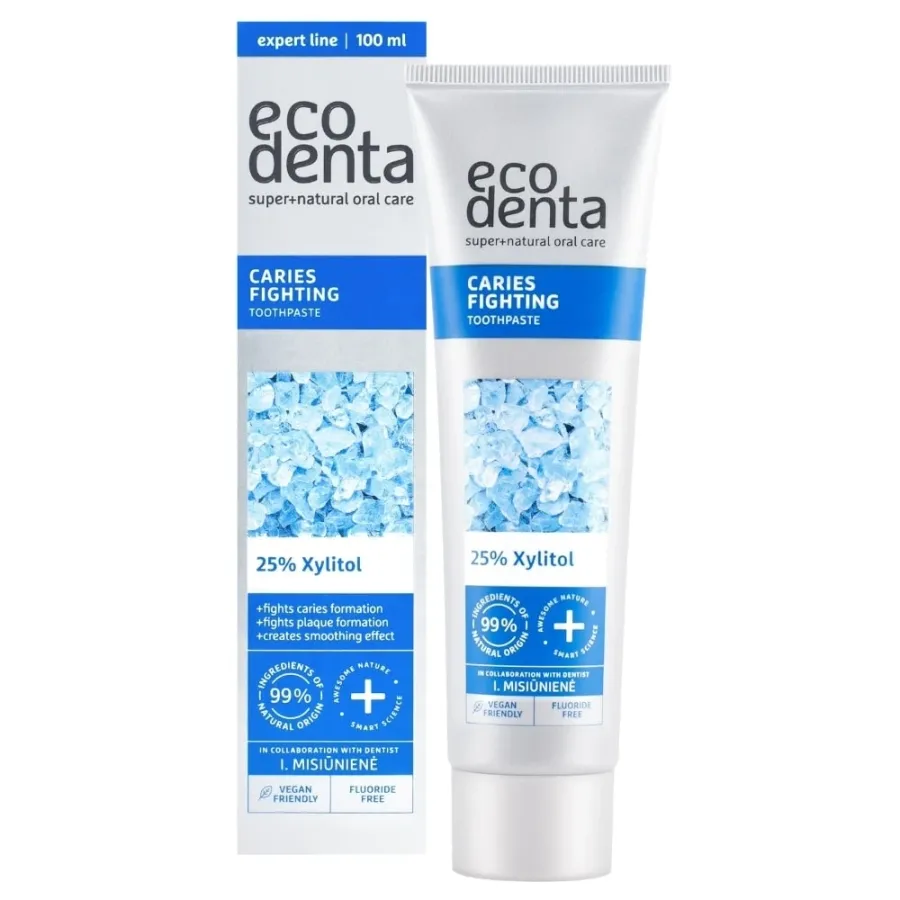 Ecodenta Dentifrice Anti-Caries au Xylitol, aux Feuilles de Coriandre et aux Huiles Essentielles de Citron Vert 100ml