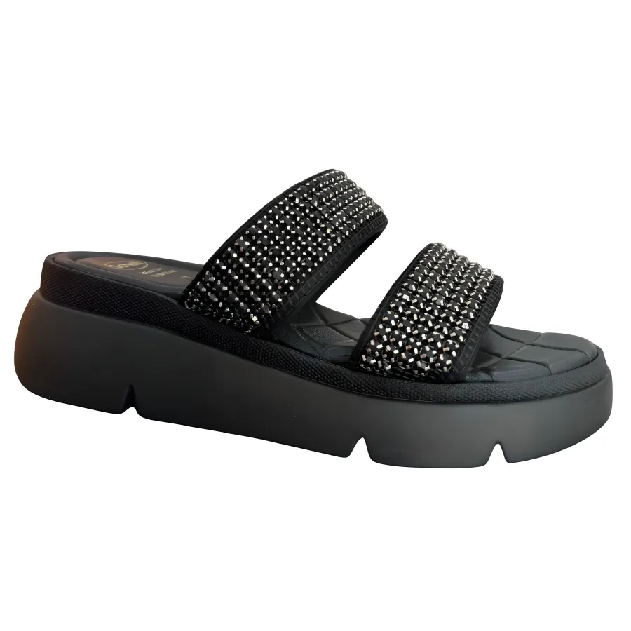 SCHOLL - CLAQUETTES ORTHOPEDIQUES NOIRES AVEC CRISTAUX FEMME