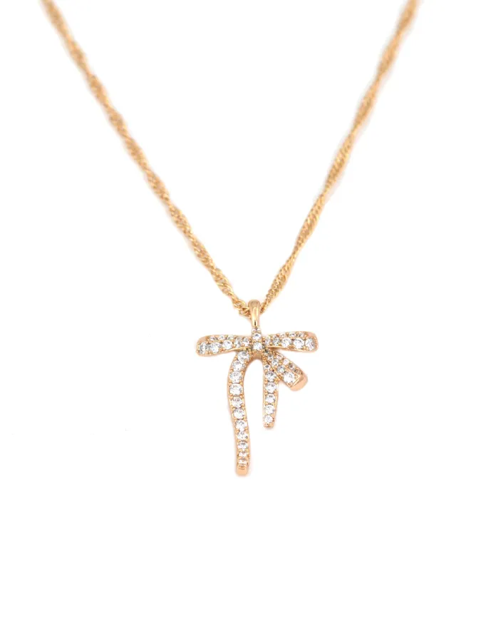 Collier Nœud Papillon Doré & Zircons Étincelants