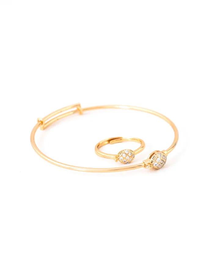 Bracelet & Bague Ananas Dorés avec Zircons – Bijoux Enfant Hypoallergéniques